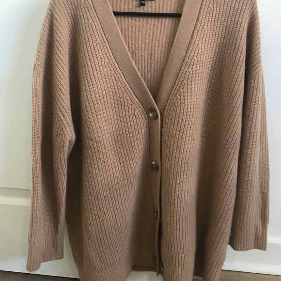 Quince Cashmere Oversized Boyfriend Cardigan Sweater XS Camel Excellent - Picture 4 of 5